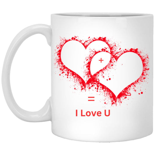 HEART + HEART = I LOVE U 11oz White Mug