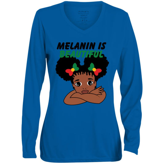 Melanin Is Beautiful  Ladies' Long Sleeve V-Neck Tee
